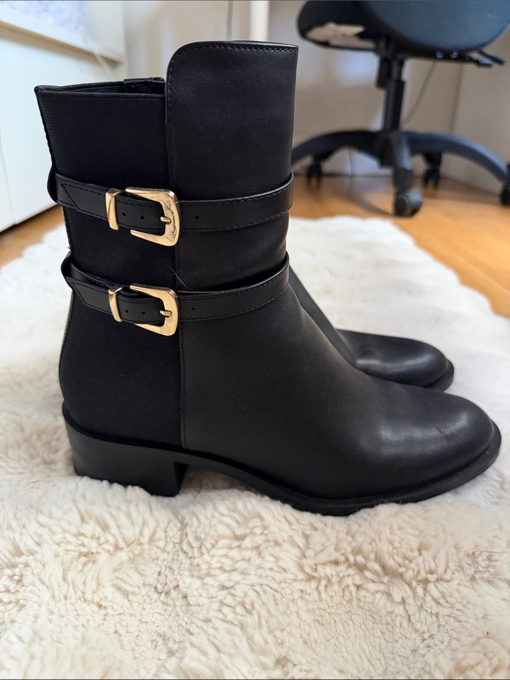 Zara Black Buckle Ankle Boots - Women